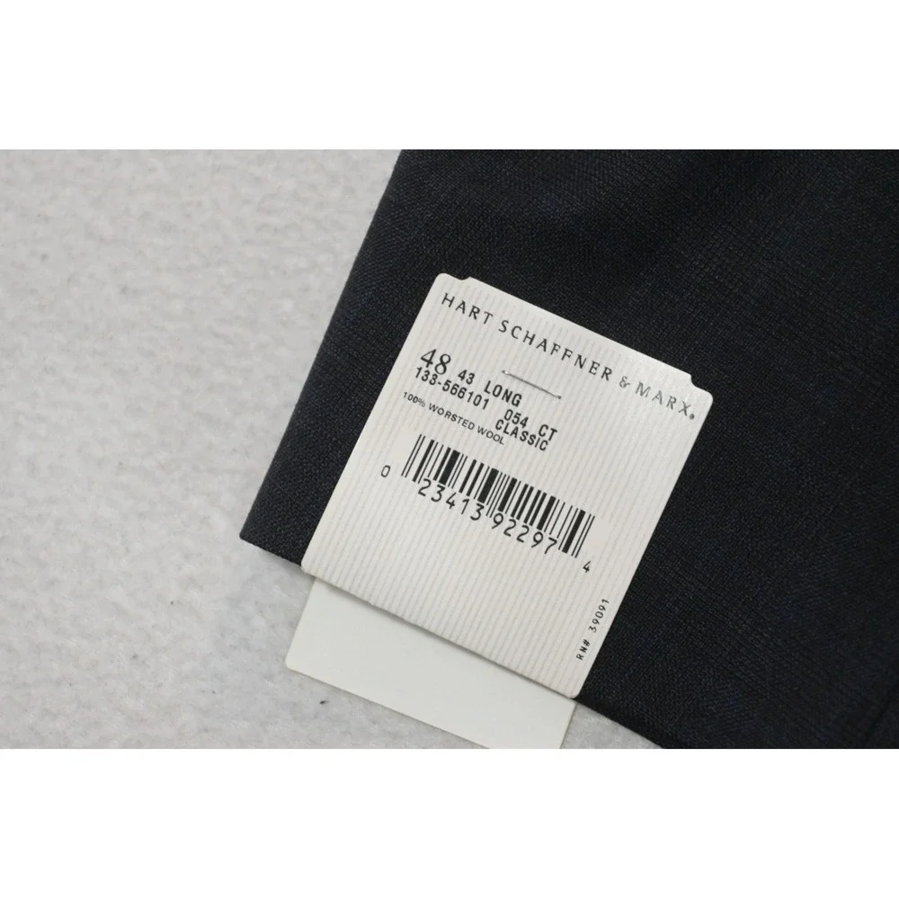 Hart Schaffner Marx Suit Mens 48L 42W Blue Worsted Wool Plaid 2pc Classic New